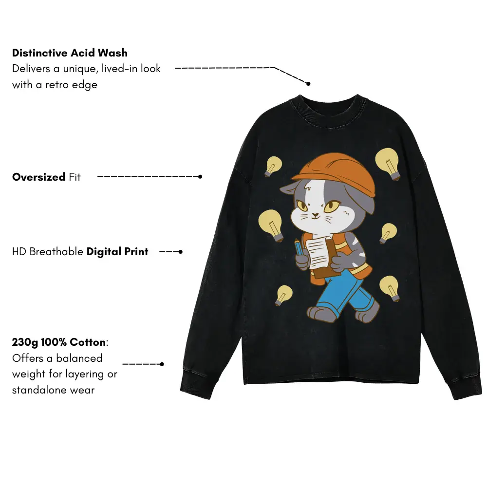 An Engineer Acid Wash Oversized Long Sleeve Shirt - Image 3