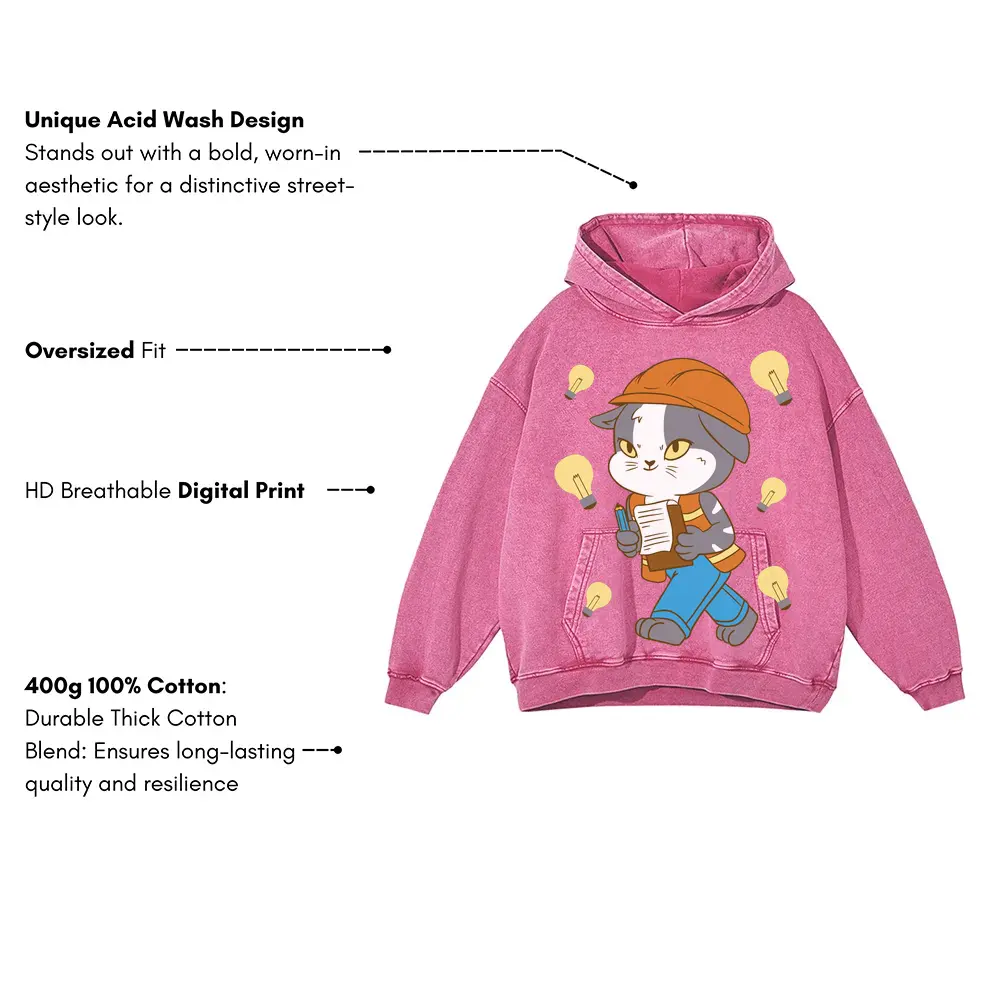 An Engineer Acid Wash Oversized Pink Hoodie - Image 3