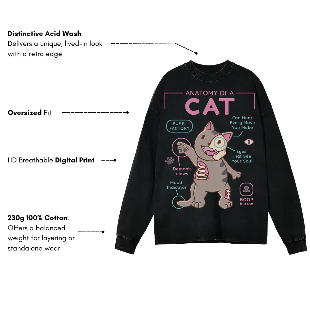Anatomy Of A Cat Acid Wash Oversized Long Sleeve Shirt - Image 3