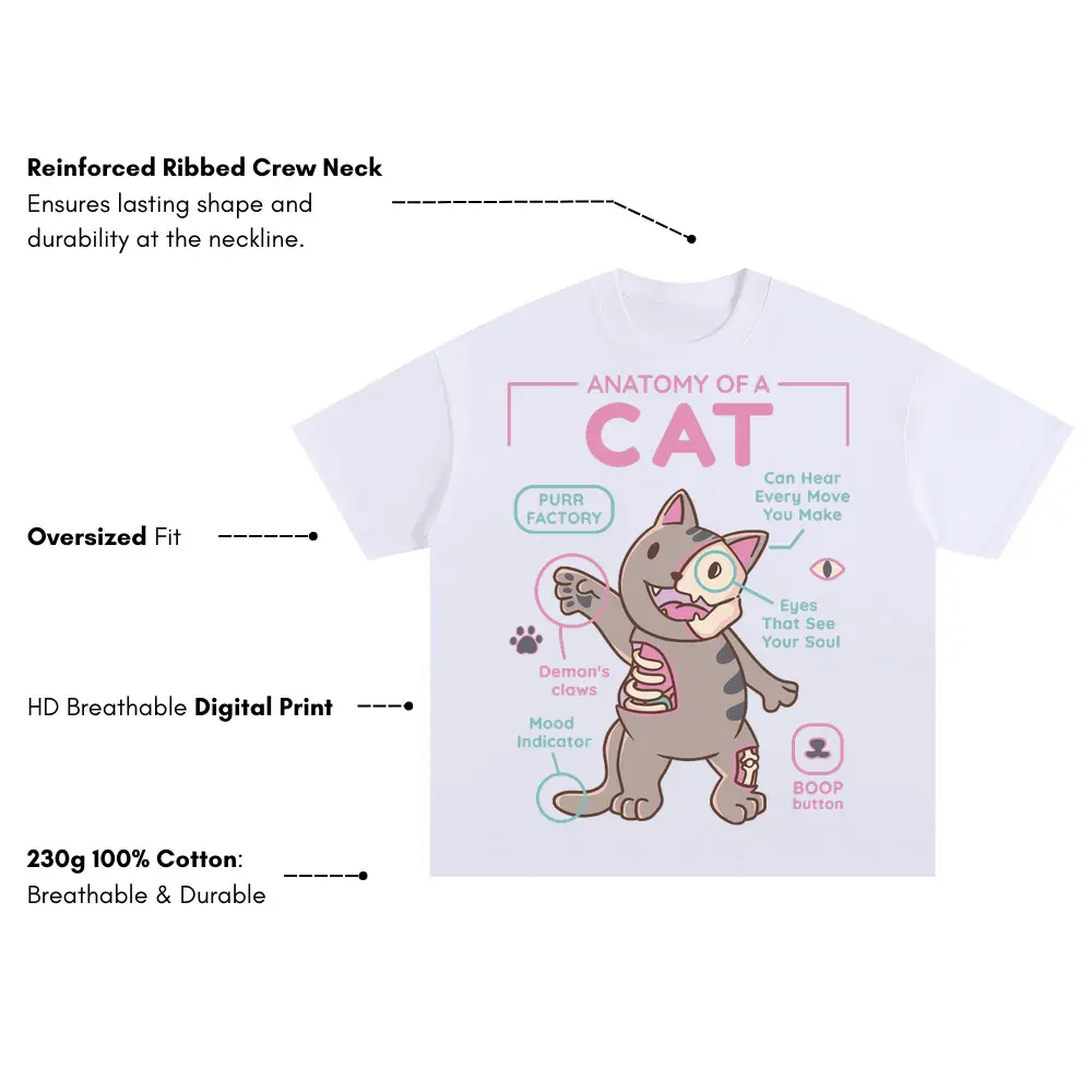 Anatomy Of A Cat Oversized White Graphic Tee - Image 3