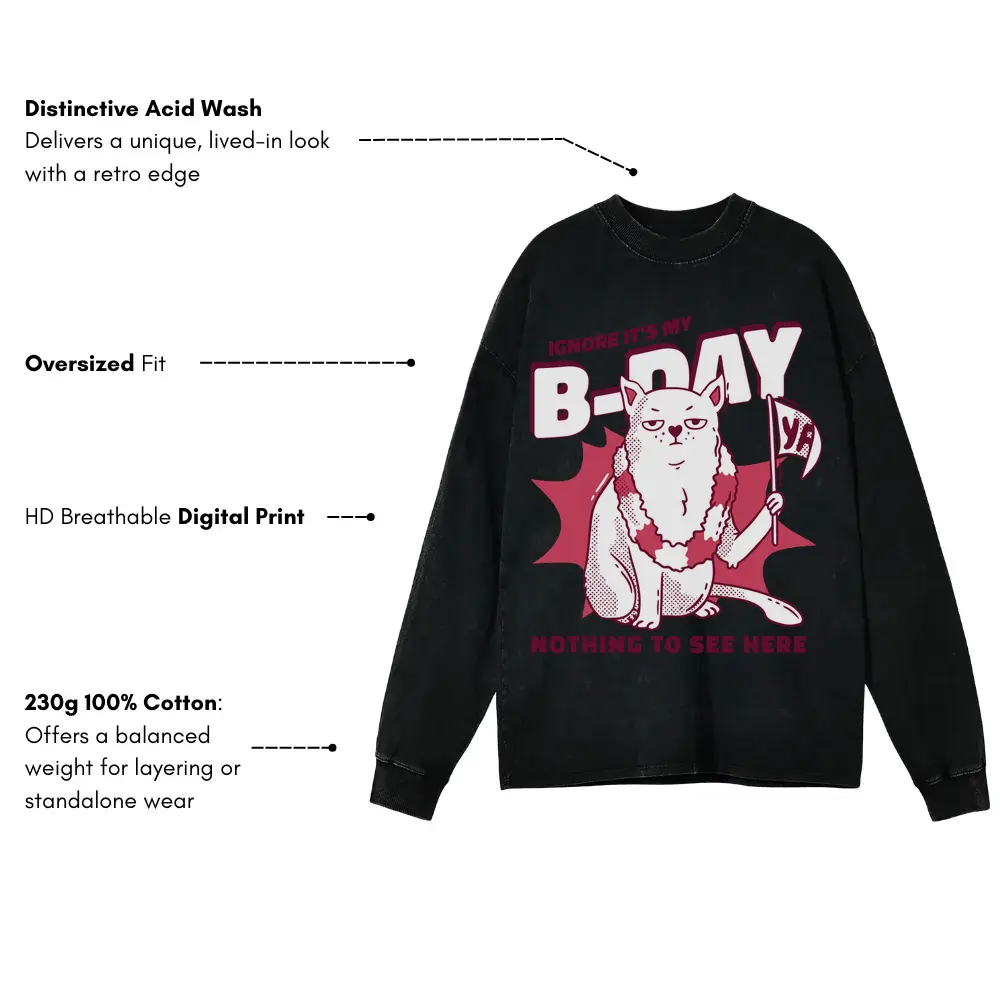 Anti Birthday Acid Wash Oversized Long Sleeve Shirt - Image 3