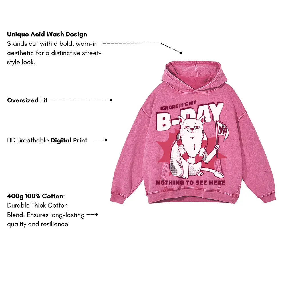 Anti Birthday Acid Wash Oversized Pink Hoodie - Image 3