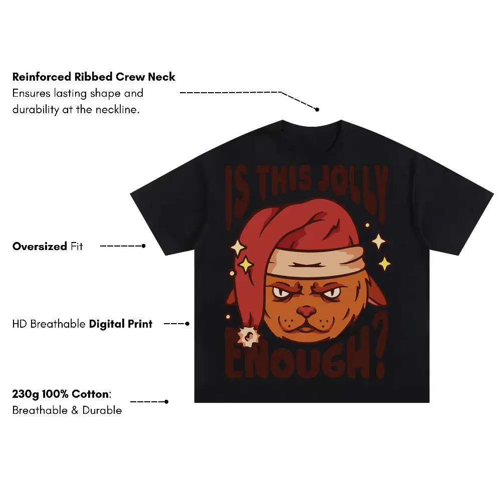 Anti Christmas Cat Oversized Black Graphic Tee - Image 3