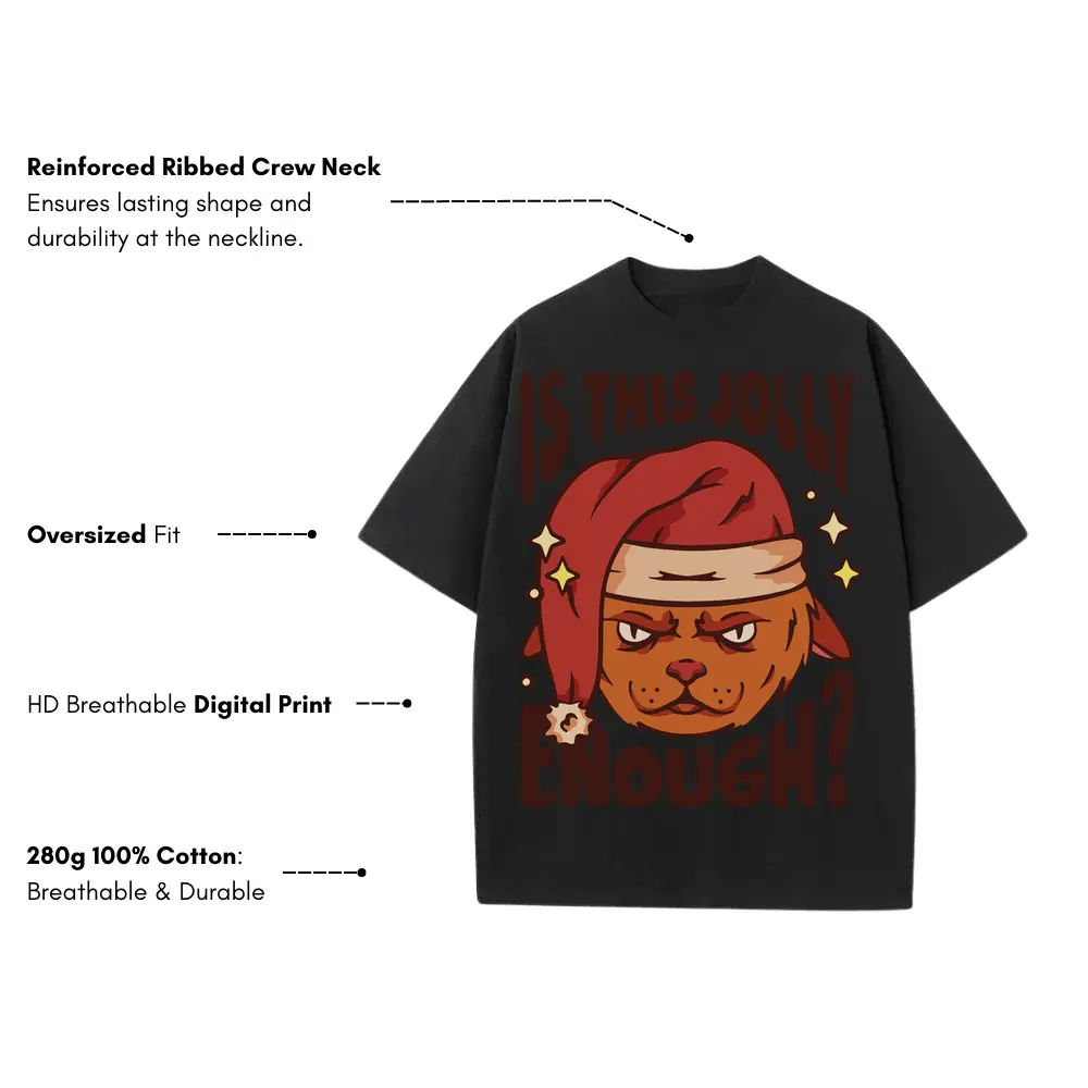 Anti Christmas Cat Heavyweight Oversized Black Graphic Tee - Image 3