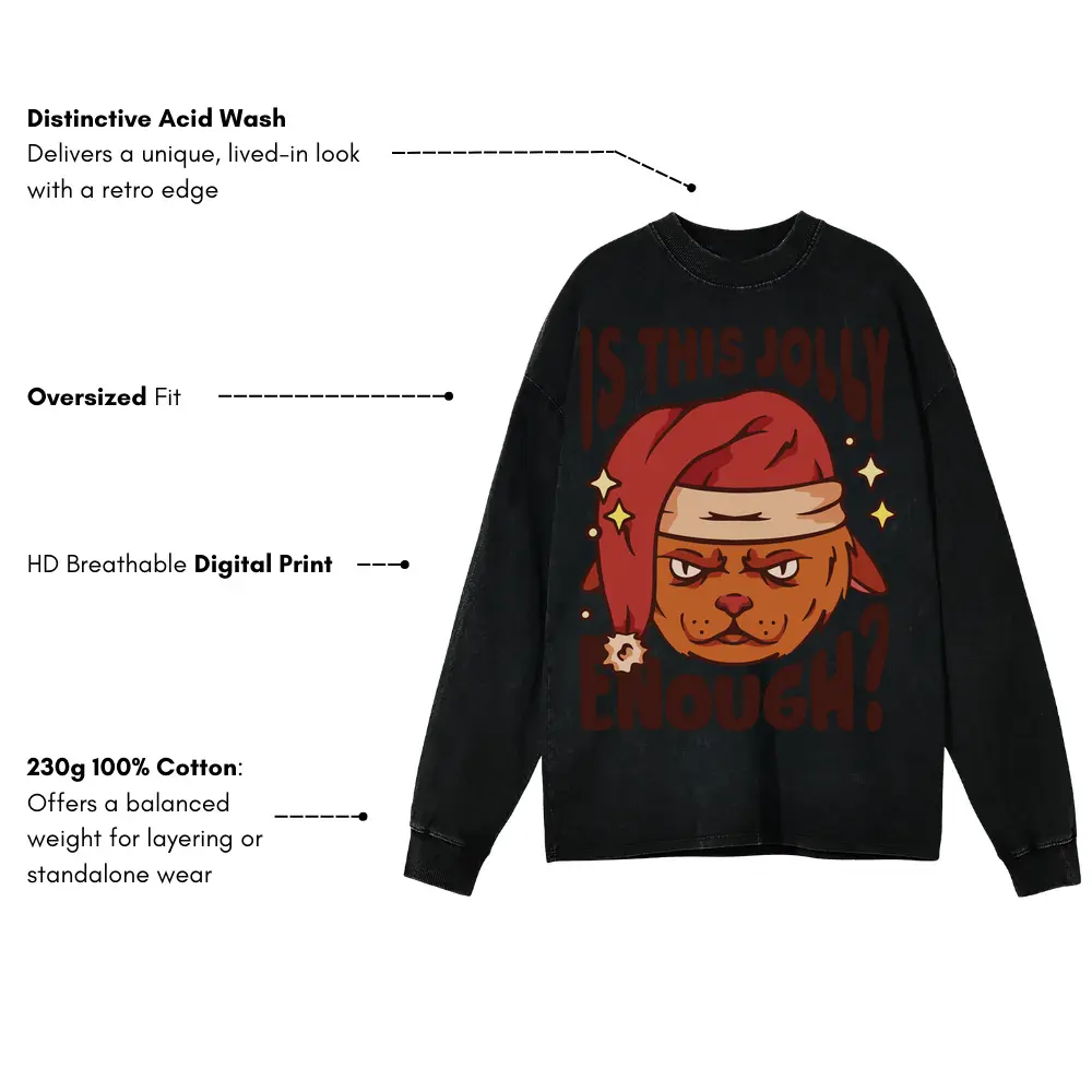 Anti Christmas Cat Acid Wash Oversized Long Sleeve Shirt - Image 3