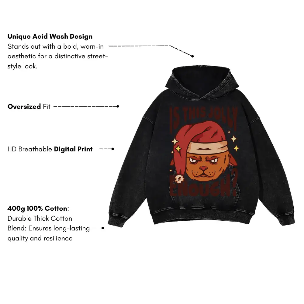 Anti Christmas Cat Acid Wash Oversized Hoodie - Image 3