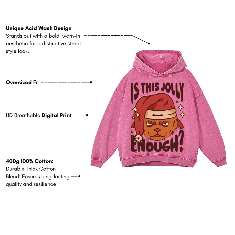 Anti Christmas Cat Acid Wash Oversized Pink Hoodie - Image 3