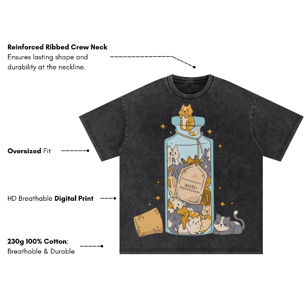 Antidepressants Cats A Oversized Acid Wash T-shirt - Image 3