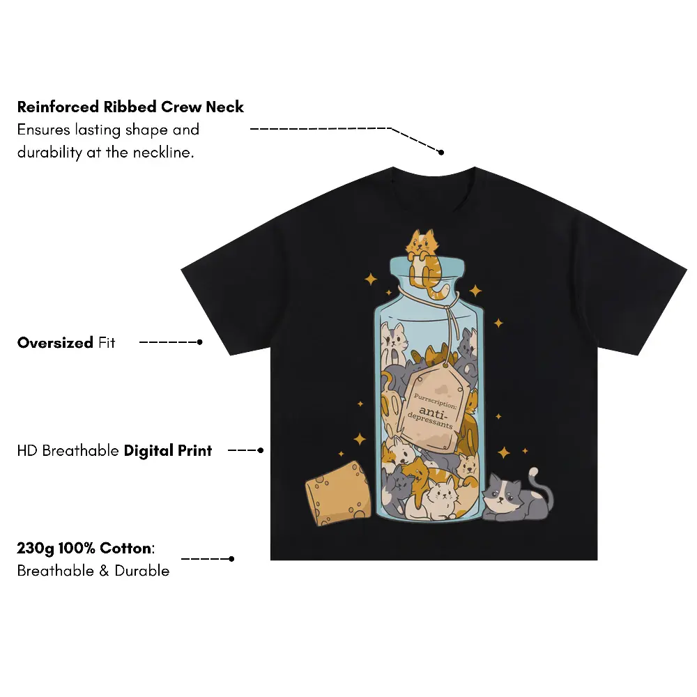 Antidepressants Cats A Oversized Black Graphic Tee - Image 3