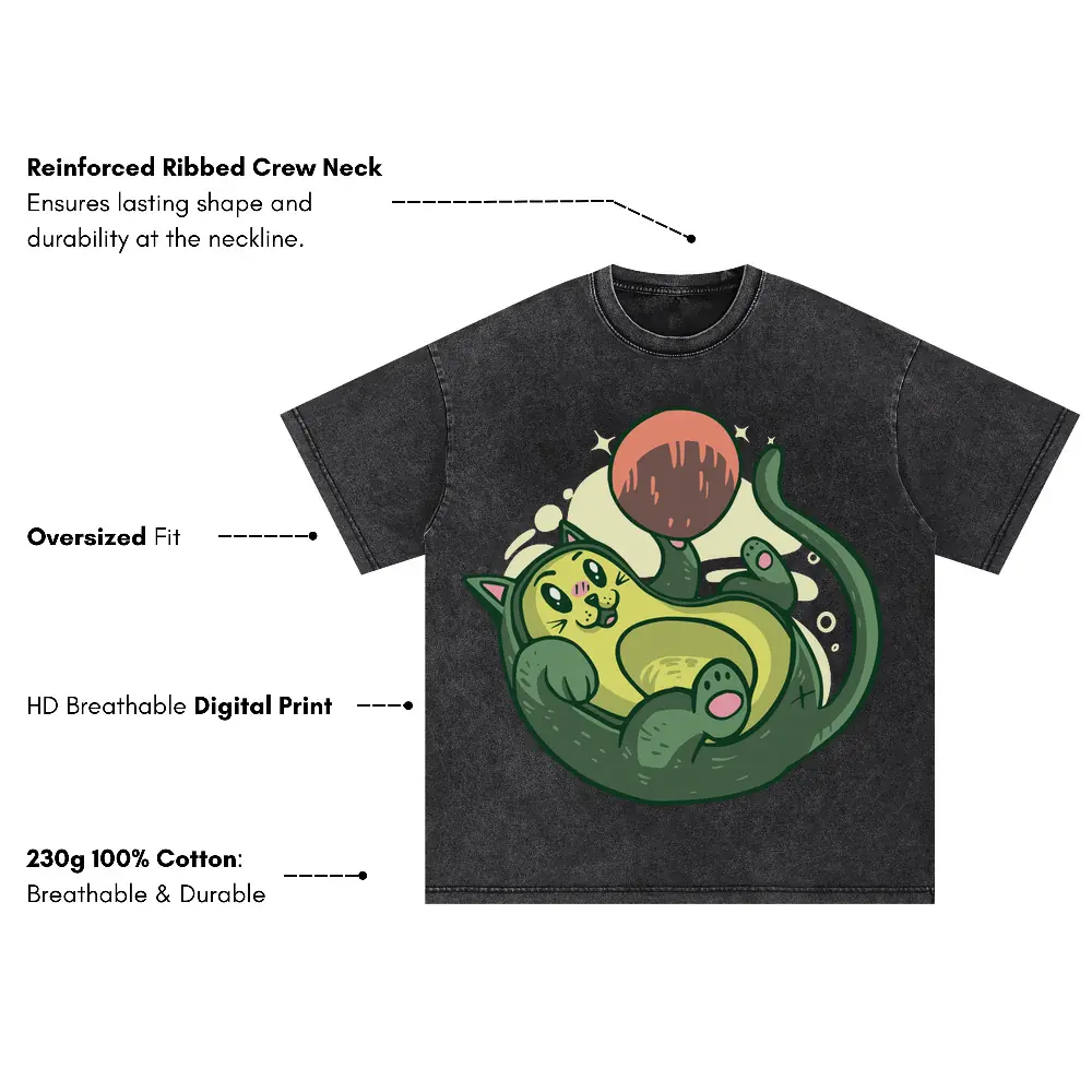 Avocado Cat Oversized Acid Wash T-shirt - Image 3