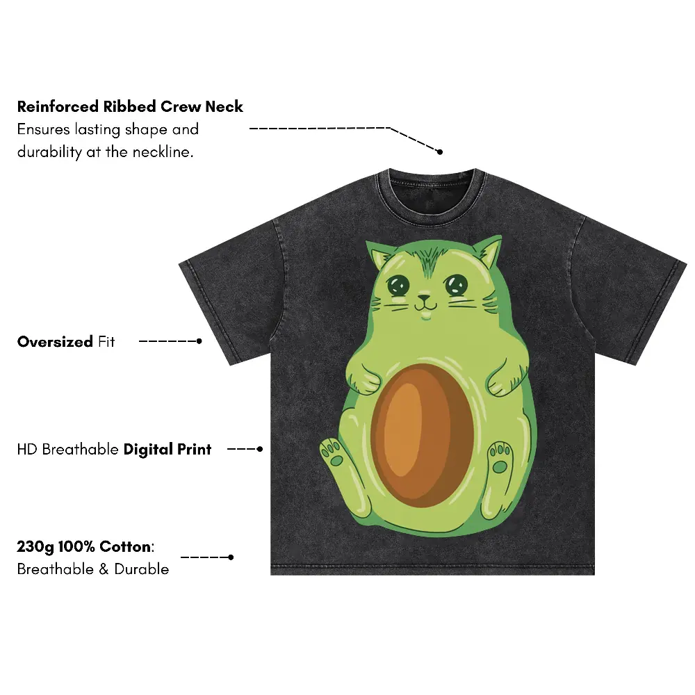 Avocadocat Oversized Acid Wash T-shirt - Image 3