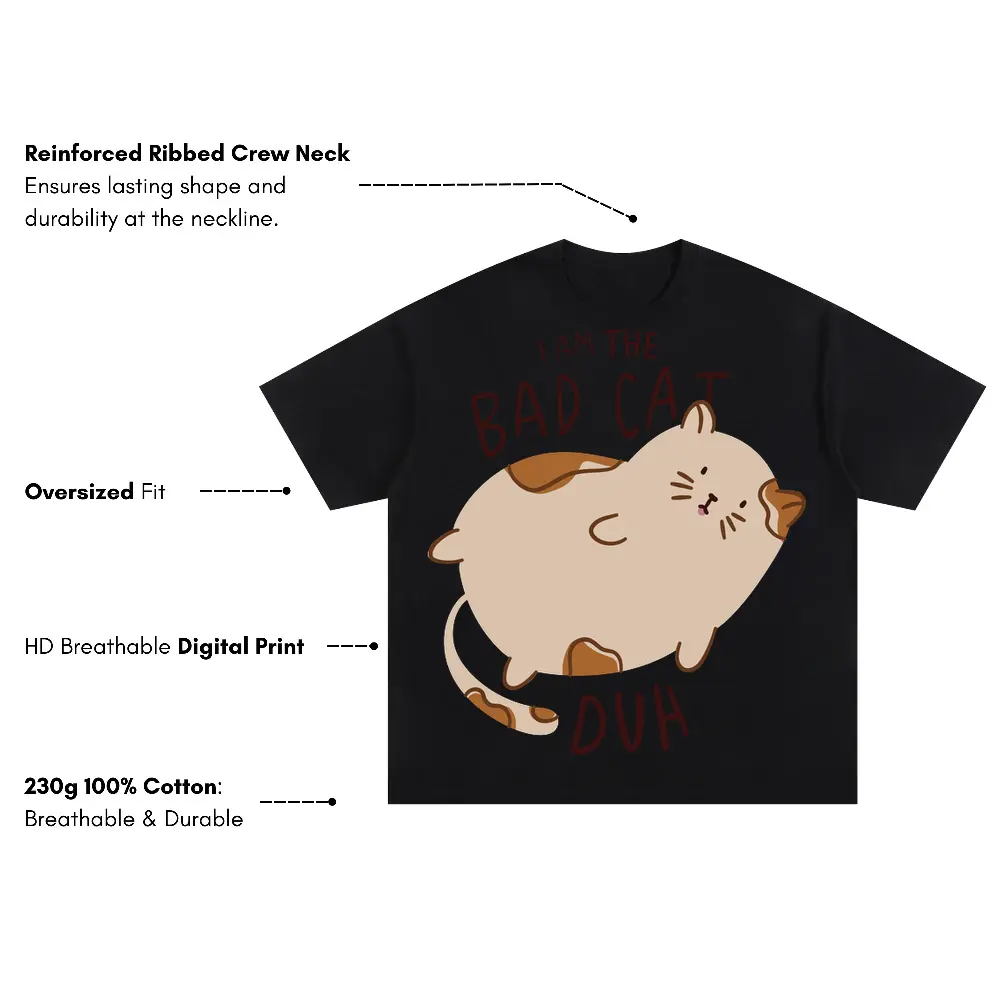 Bad Cat Oversized Black Graphic Tee - Image 3