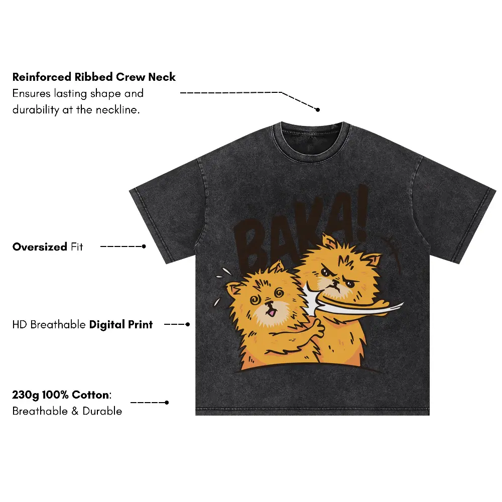 Baka Pomeranian Dog Oversized Acid Wash T-shirt - Image 3