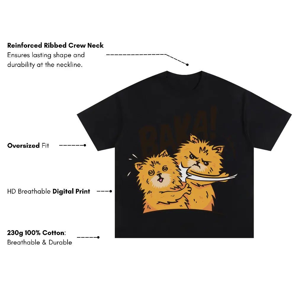 Baka Pomeranian Dog Oversized Black Graphic Tee - Image 3