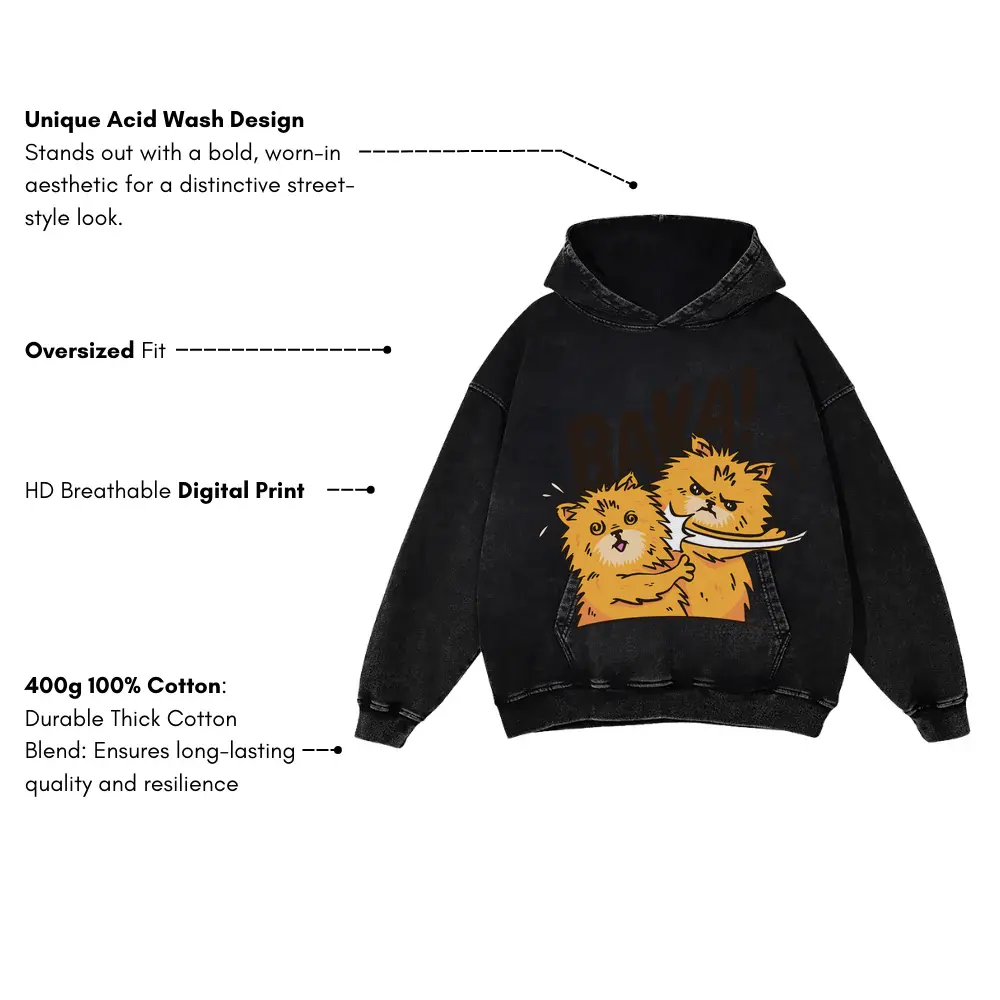Baka Pomeranian Dog Acid Wash Oversized Hoodie - Image 3