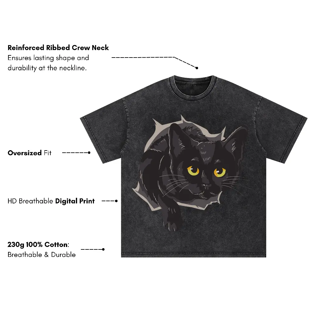 Black Cat Box Oversized Acid Wash T-shirt - Image 3