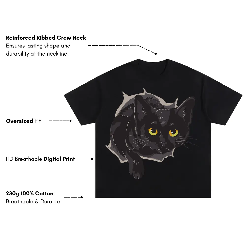 Black Cat Box Oversized Black Graphic Tee - Image 3