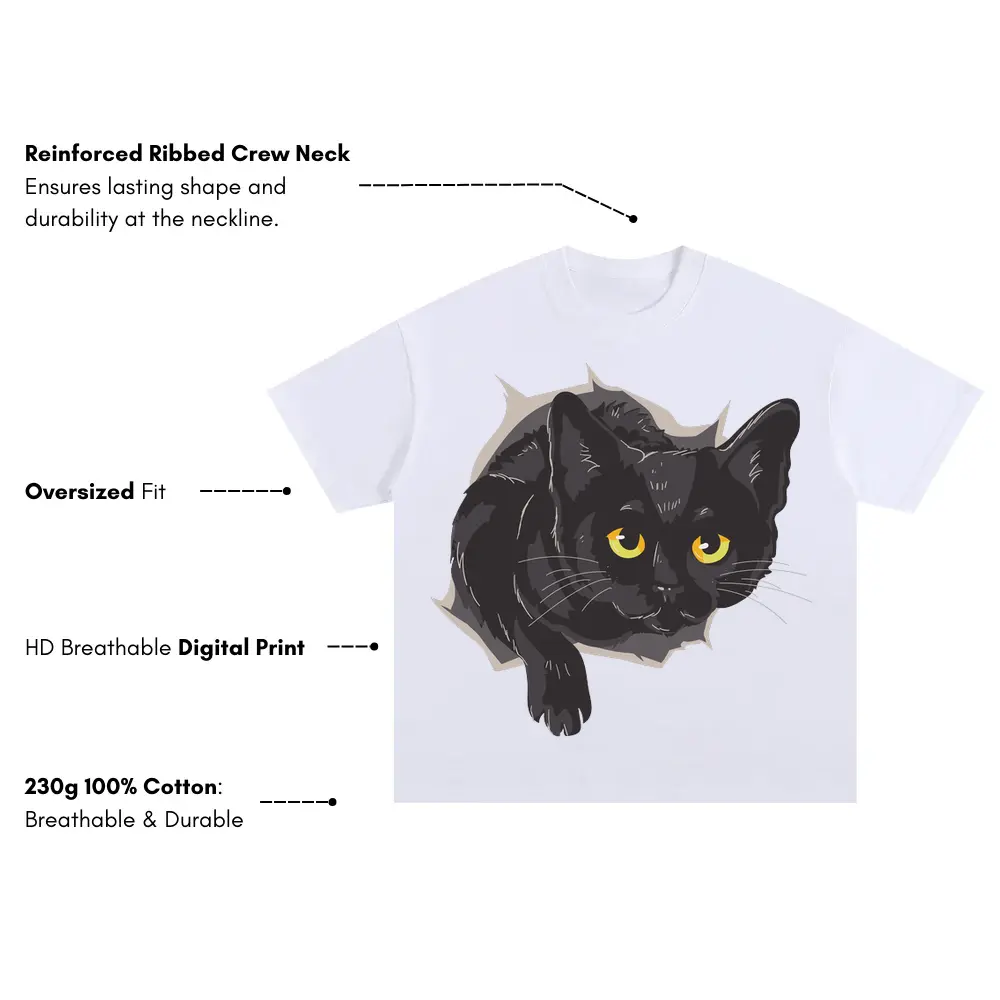 Black Cat Box Oversized White Graphic Tee - Image 3