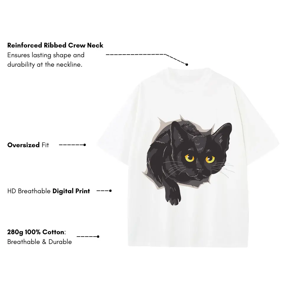 Black Cat Box Heavyweight Oversized White Graphic Tee - Image 3