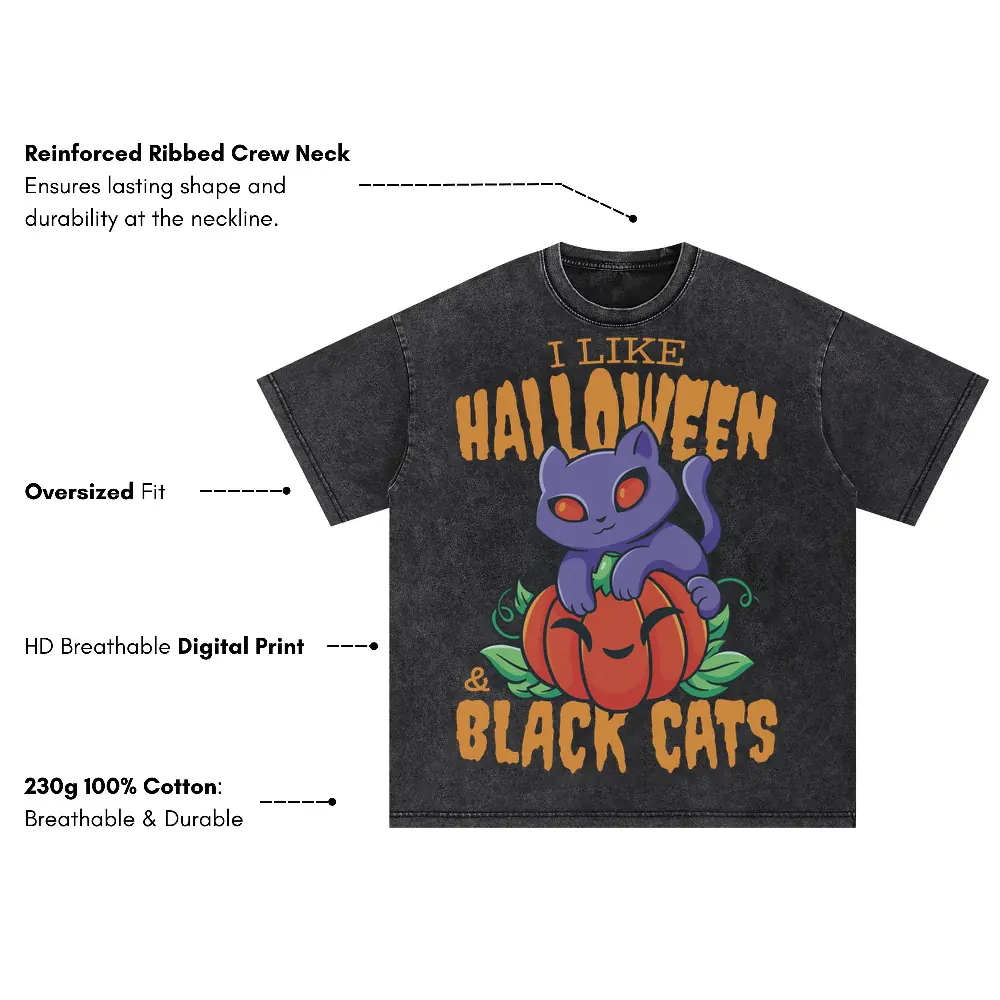 Black Cat Oversized Acid Wash T-shirt - Image 3