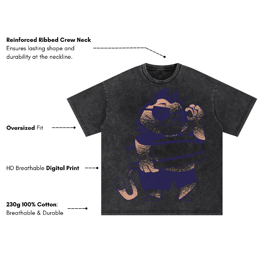 Surf Cat Cool Oversized Acid Wash T-shirt - Image 3