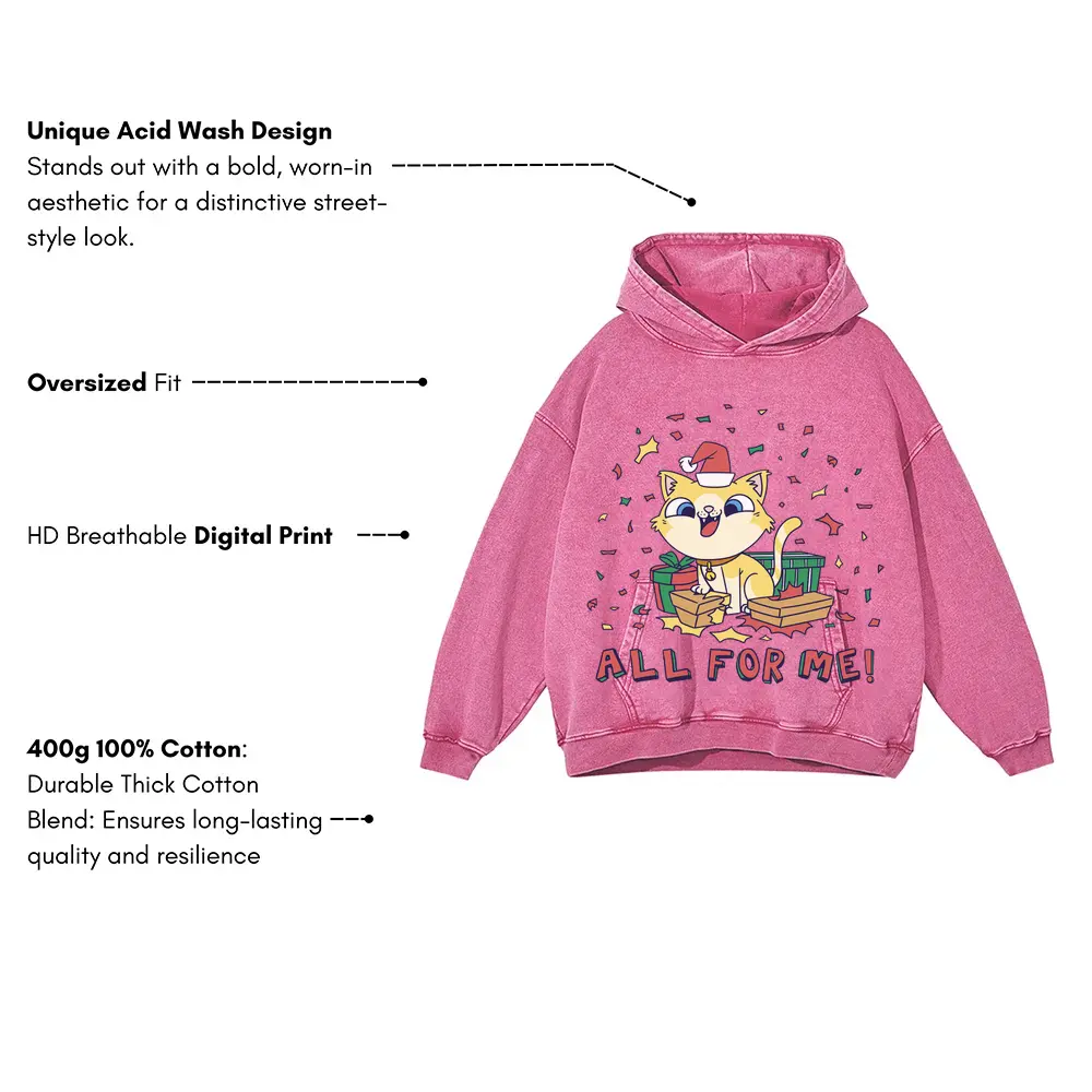 All For Me Acid Wash Oversized Pink Hoodie - Image 3