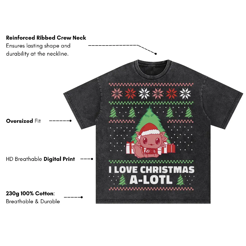 Axolotlchristmas Oversized Acid Wash T-shirt - Image 3