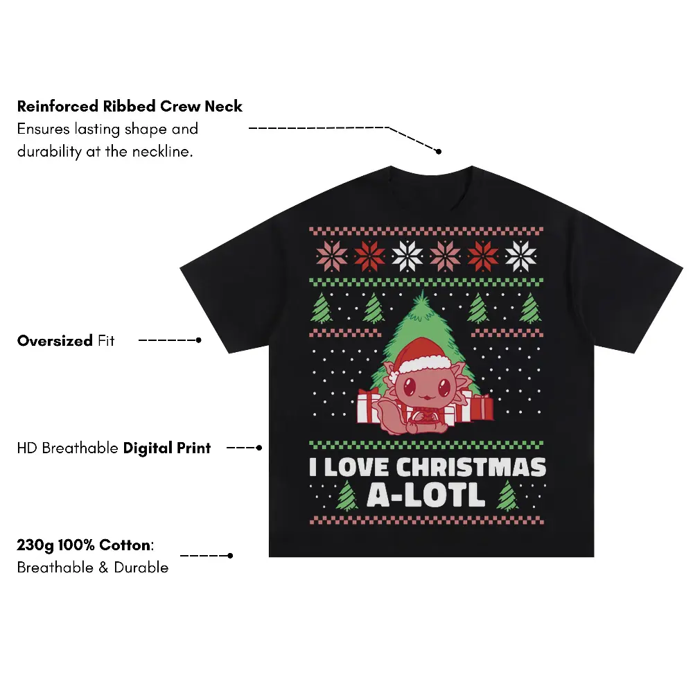 Axolotlchristmas Oversized Black Graphic Tee - Image 3