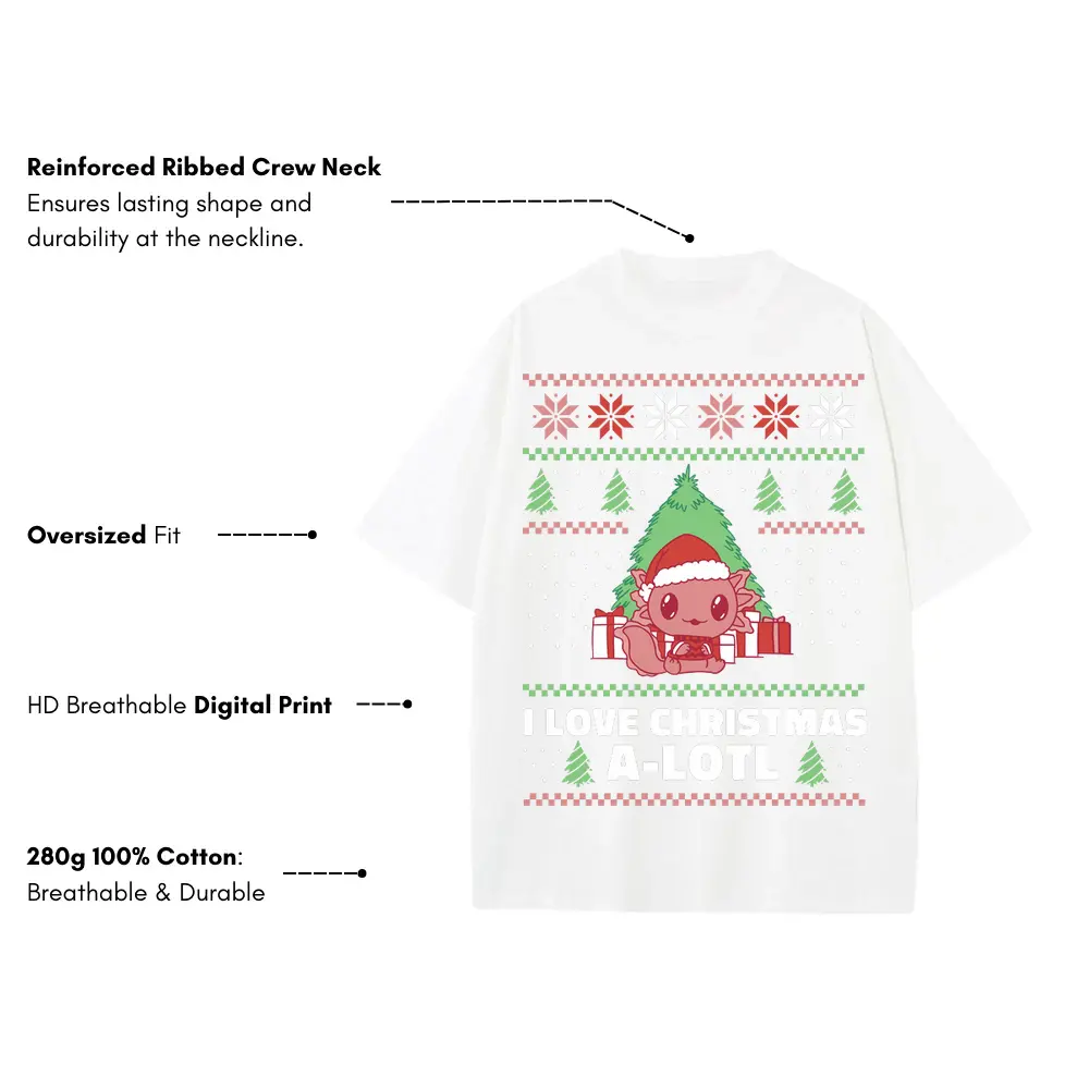 Axolotlchristmas Heavyweight Oversized White Graphic Tee - Image 3