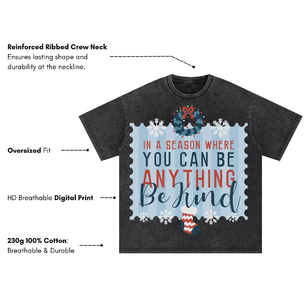 Be Kind Christmas Oversized Acid Wash T-shirt - Image 3