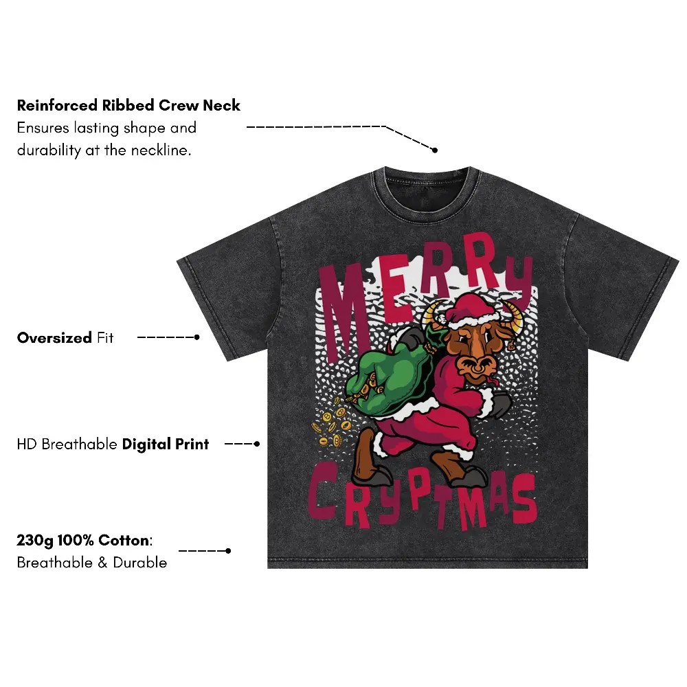 Bitcoin Santa Bull Oversized Acid Wash T-shirt - Image 3