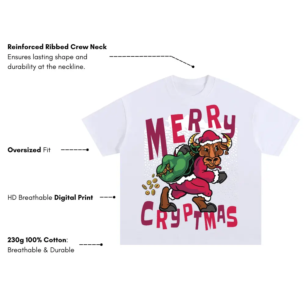 Bitcoin Santa Bull Oversized White Graphic Tee - Image 3