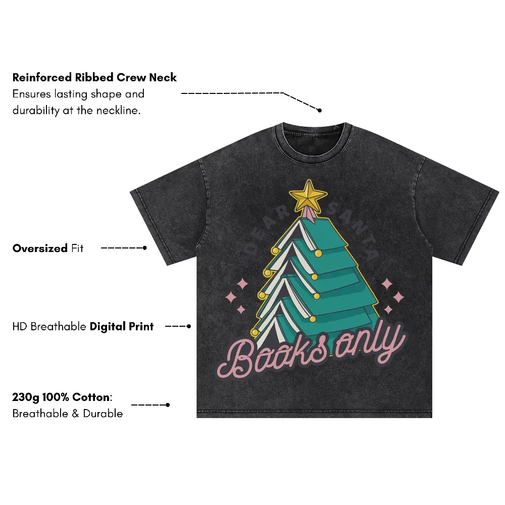Booktree Christmas Oversized Acid Wash T-shirt - Image 3