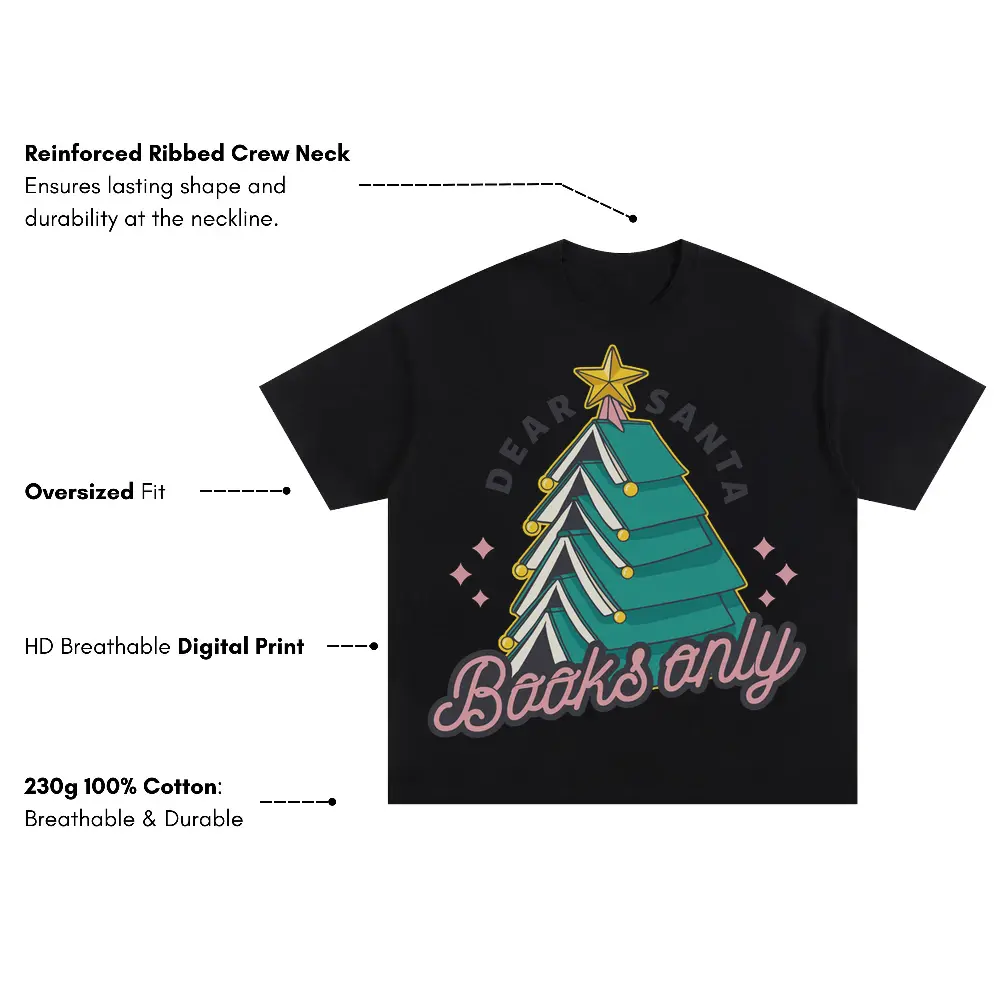 Booktree Christmas Oversized Black Graphic Tee - Image 3
