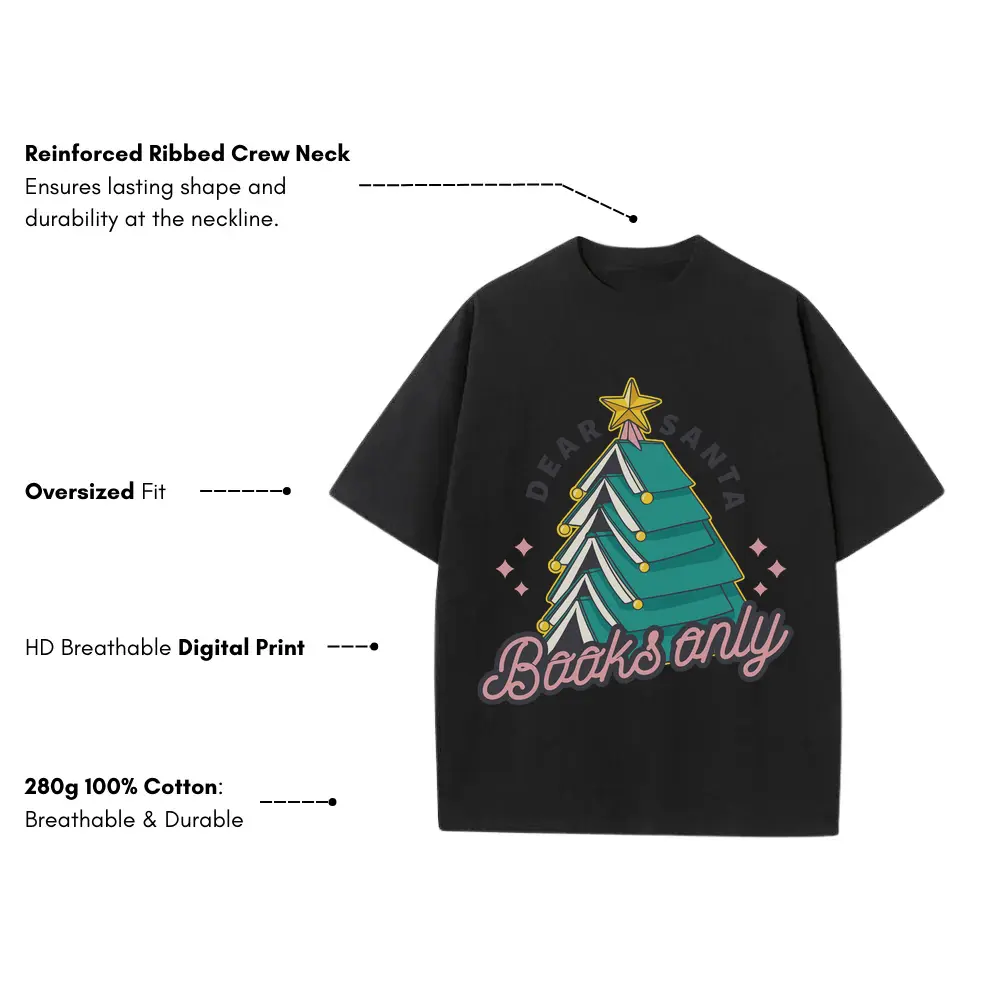 Booktree Christmas Heavyweight Oversized Black Graphic Tee - Image 3