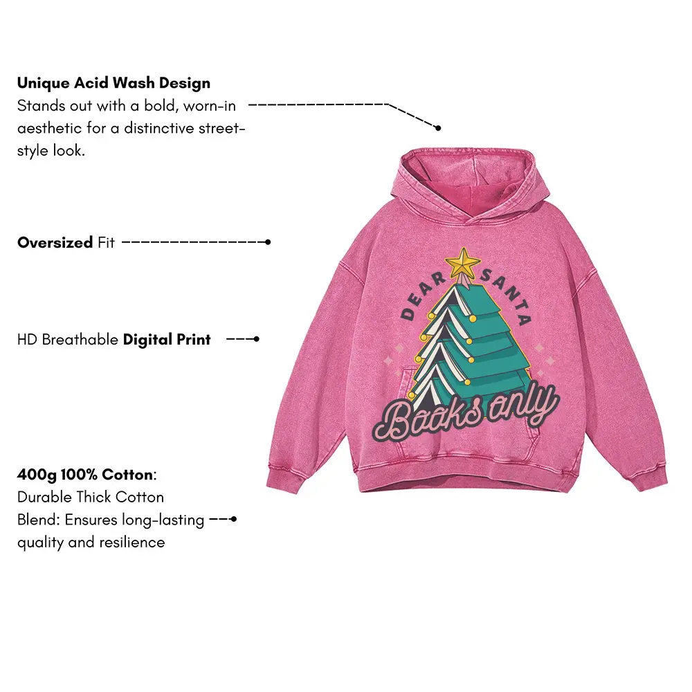 Booktree Christmas Acid Wash Oversized Pink Hoodie - Image 3