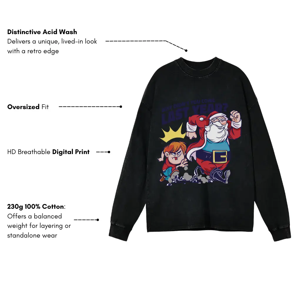 Boy Santa Acid Wash Oversized Long Sleeve Shirt - Image 3