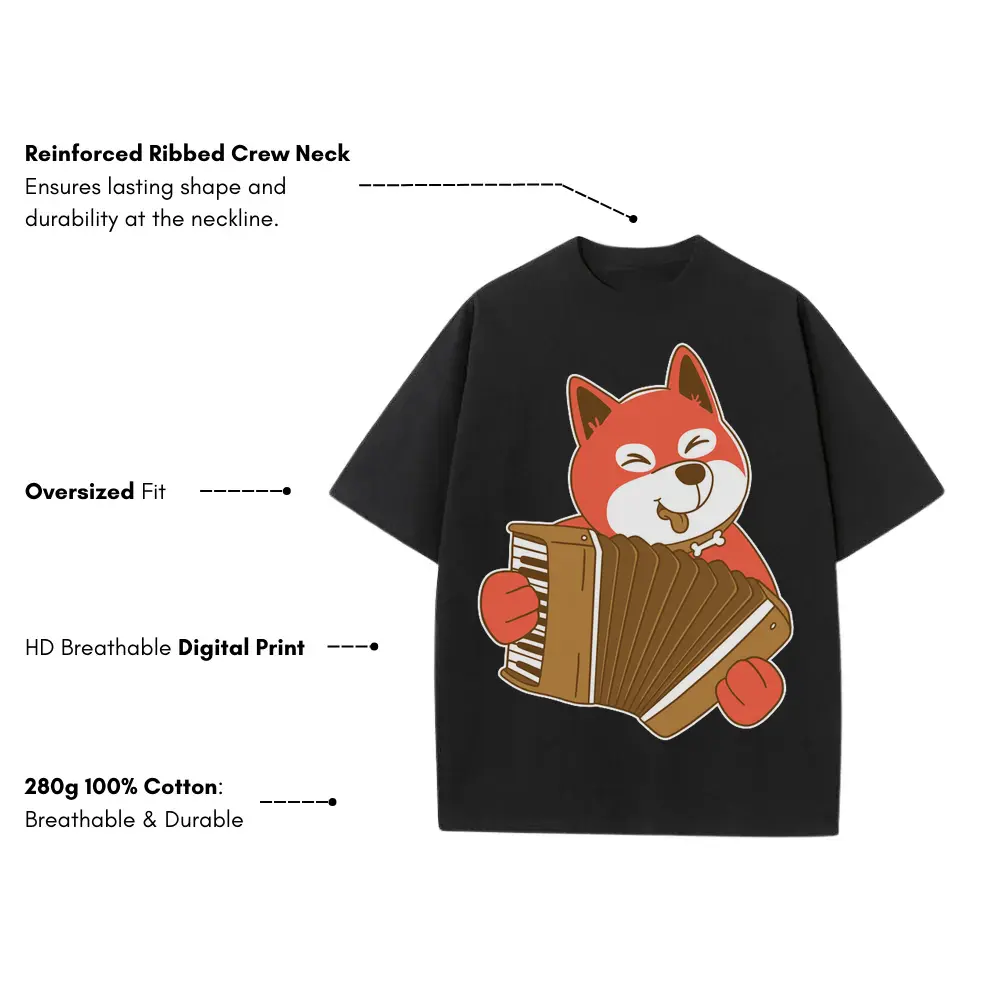 Accordion Dog Heavyweight Oversized Black Graphic Tee - Image 3