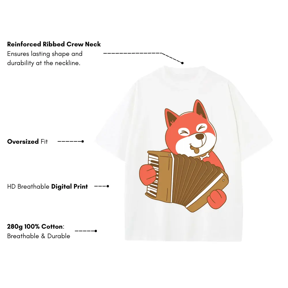 Accordion Dog Heavyweight Oversized White Graphic Tee - Image 3