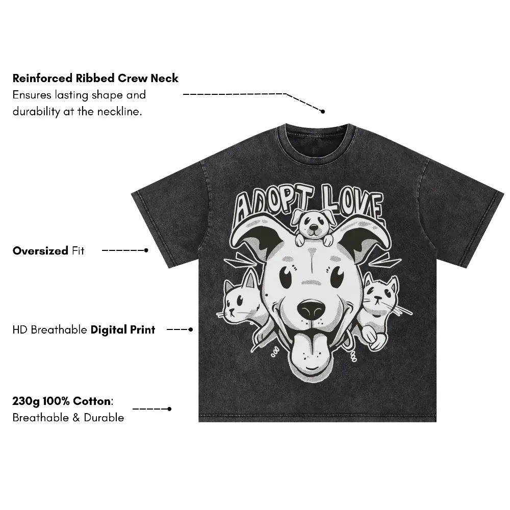 Adopt Cats Dogs Oversized Acid Wash T-shirt - Image 3
