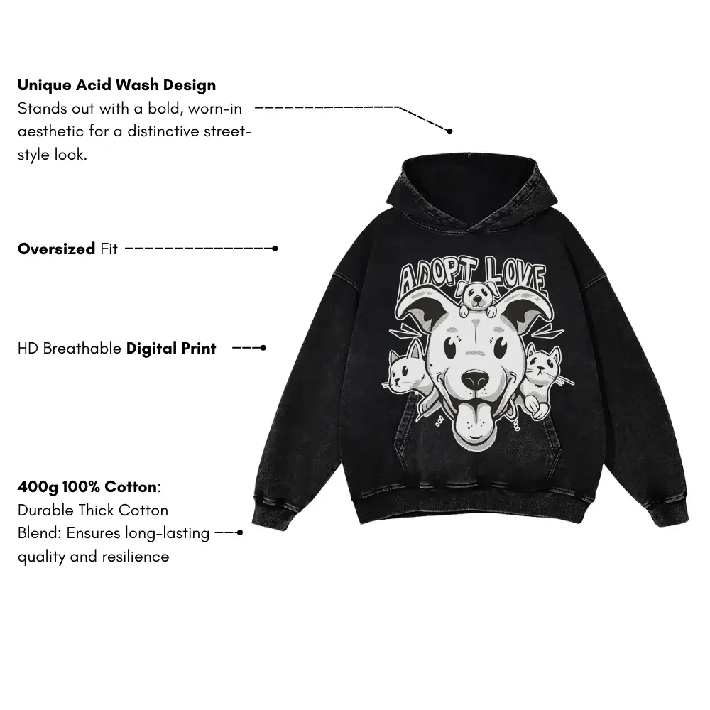 Adopt Cats Dogs Acid Wash Oversized Hoodie - Image 3
