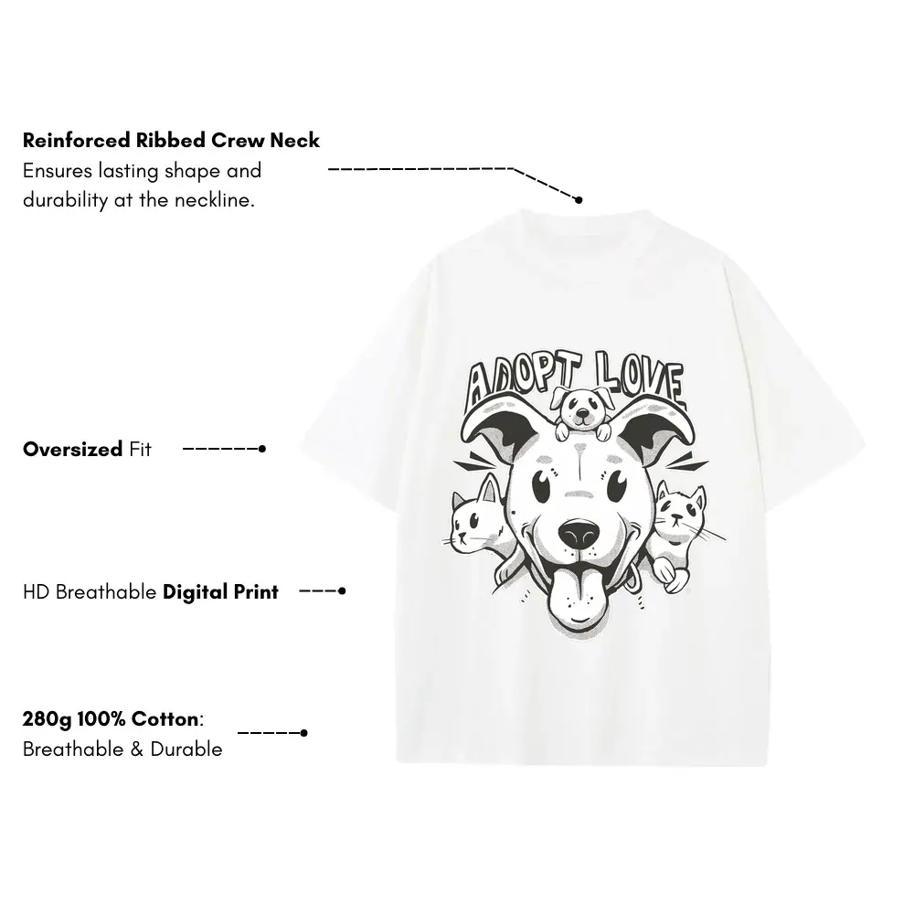Adopt Cats Dogs Heavyweight Oversized White Graphic Tee - Image 3
