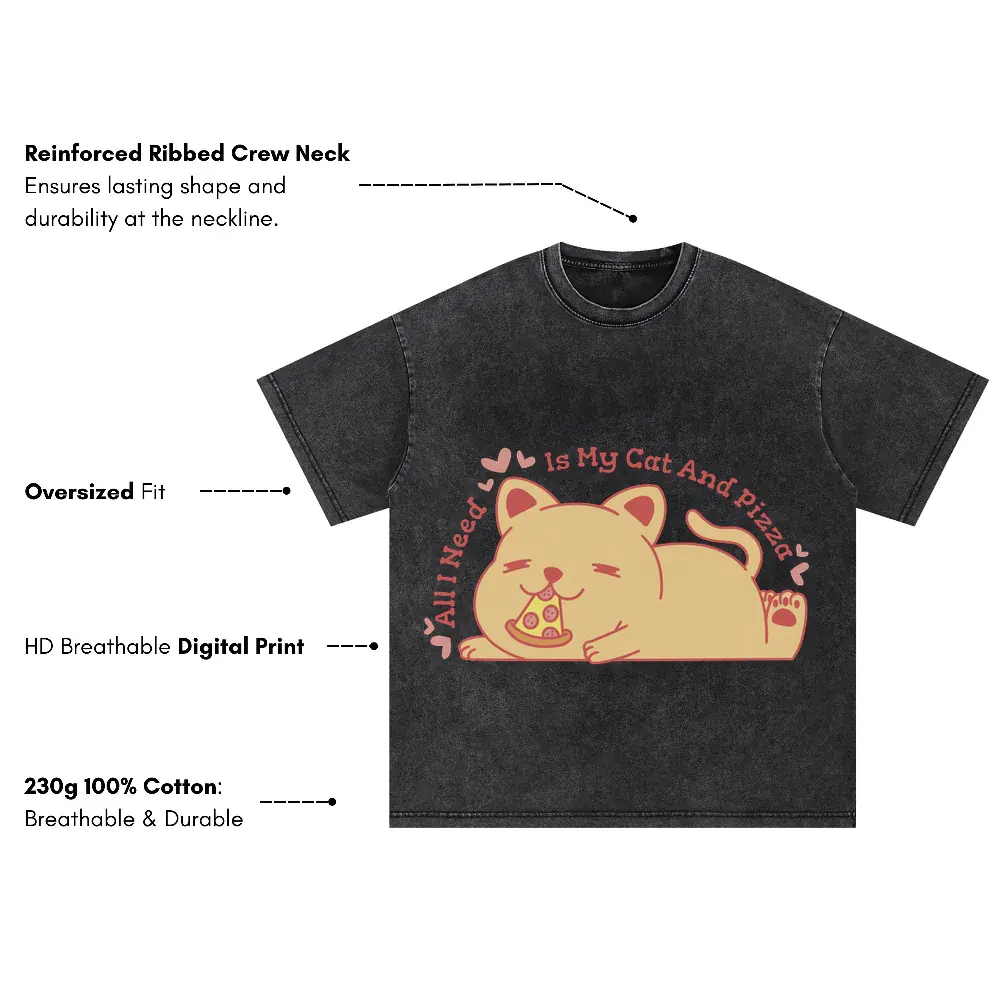 Allineedismycatandpizza Oversized Acid Wash T-shirt - Image 3