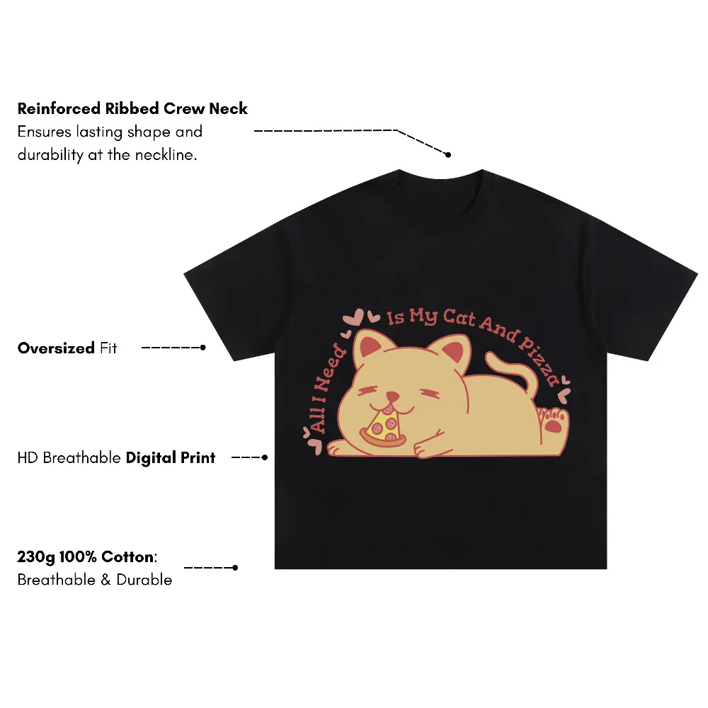 Allineedismycatandpizza Oversized Black Graphic Tee - Image 3