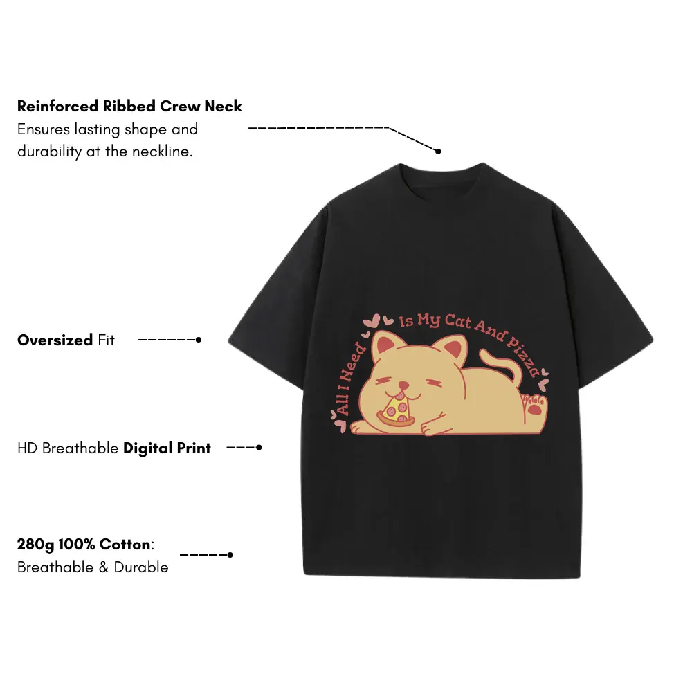 Allineedismycatandpizza Heavyweight Oversized Black Graphic Tee - Image 3