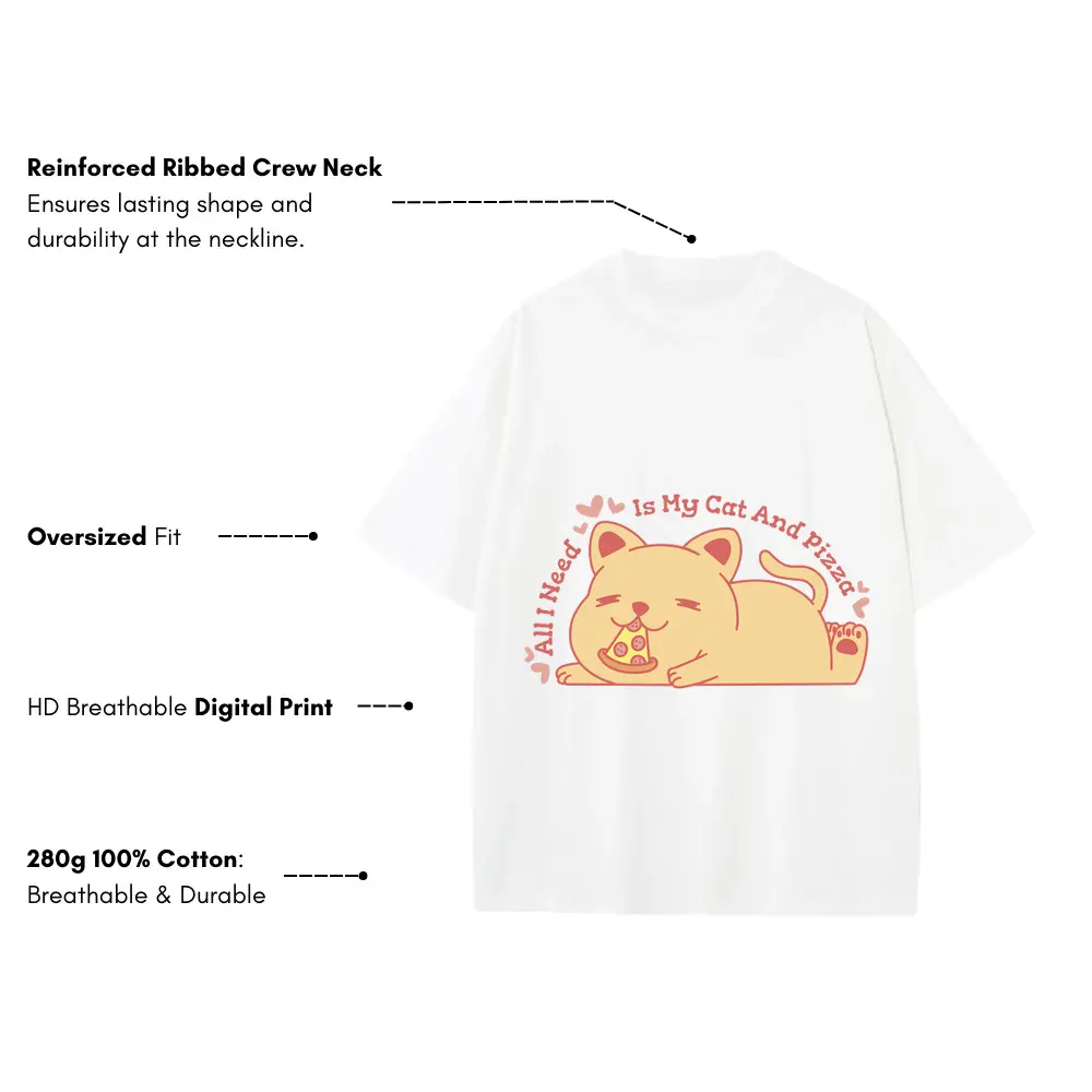 Allineedismycatandpizza Heavyweight Oversized White Graphic Tee - Image 3