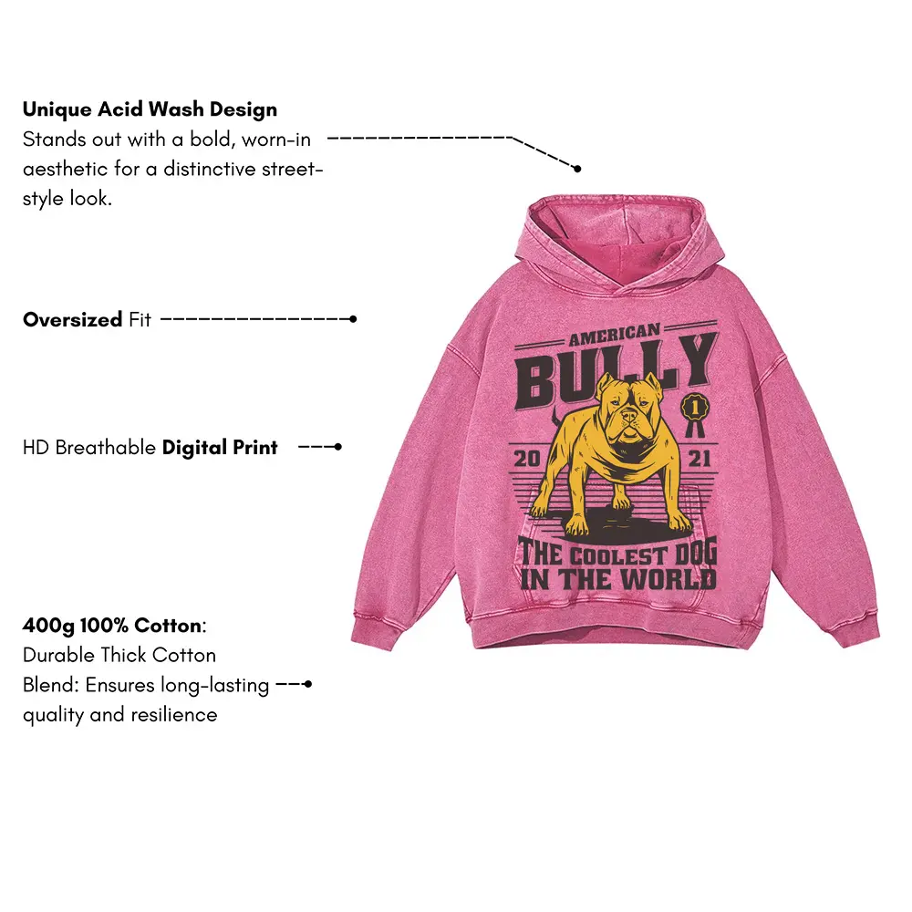 American Bully Acid Wash Oversized Pink Hoodie - Image 3