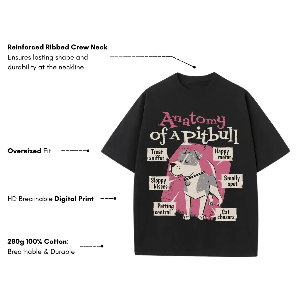Anatomy Of Apitbull T Heavyweight Oversized Black Graphic Tee - Image 3