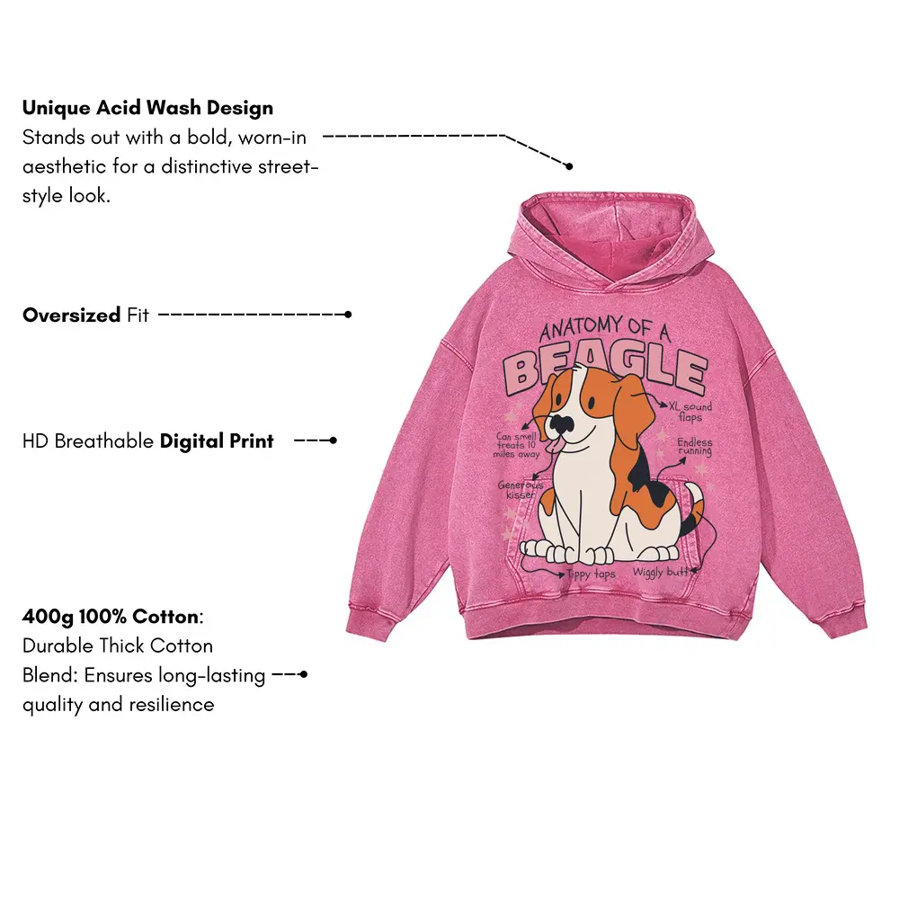 Anatomyofabeagle Acid Wash Oversized Pink Hoodie - Image 3