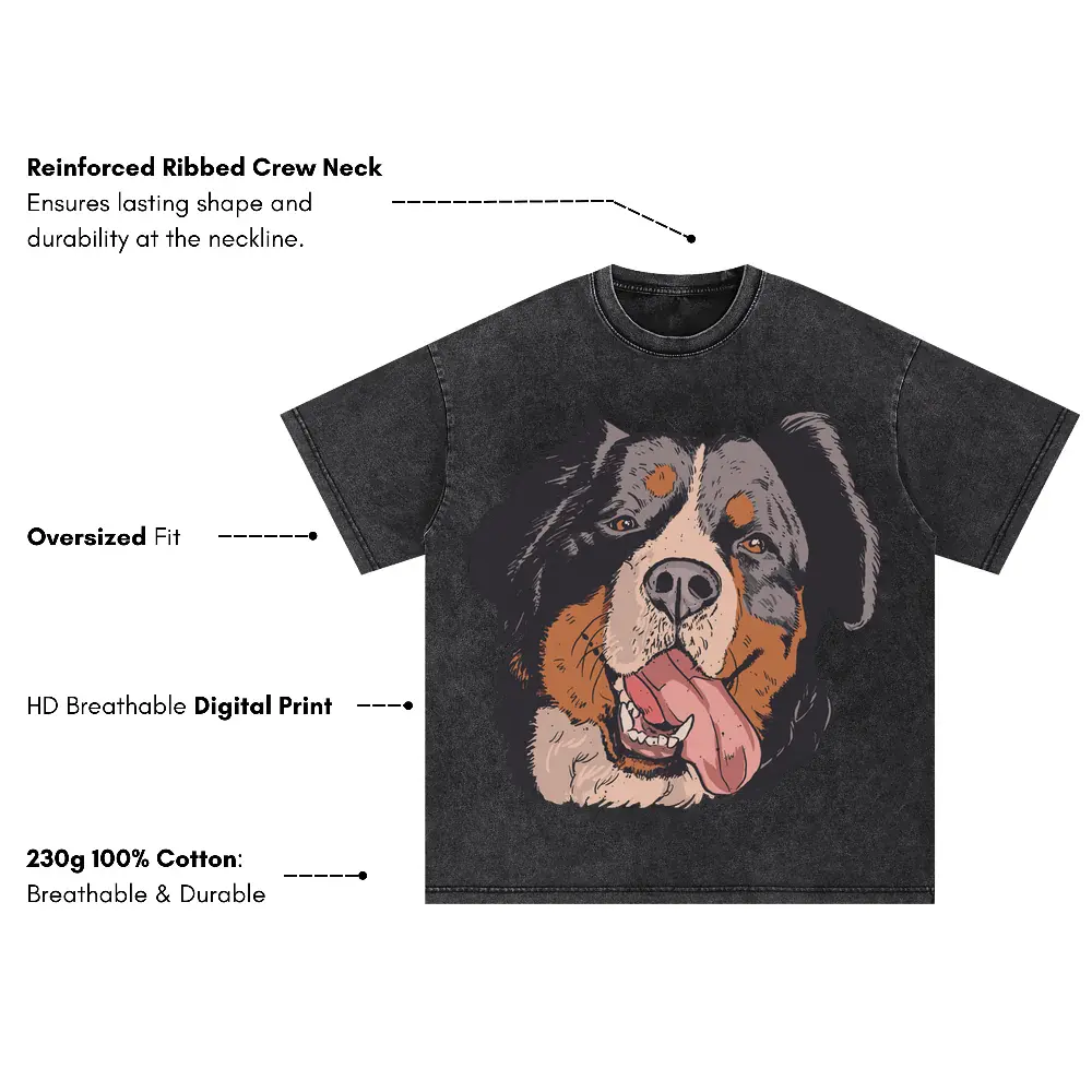 Bernese Mountain Dog Oversized Acid Wash T-shirt - Image 3